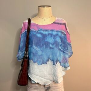 Elegant Blue and Pink Women's Blouse